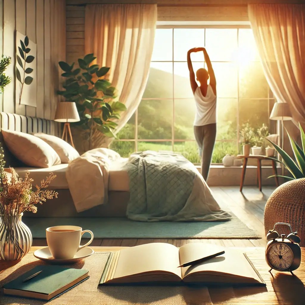 DALL·E 2025-01-21 13.41.18 - A serene and uplifting image symbolizing relaxation and waking up feeling refreshed, focused, and ready to take on the day. The scene features a peace