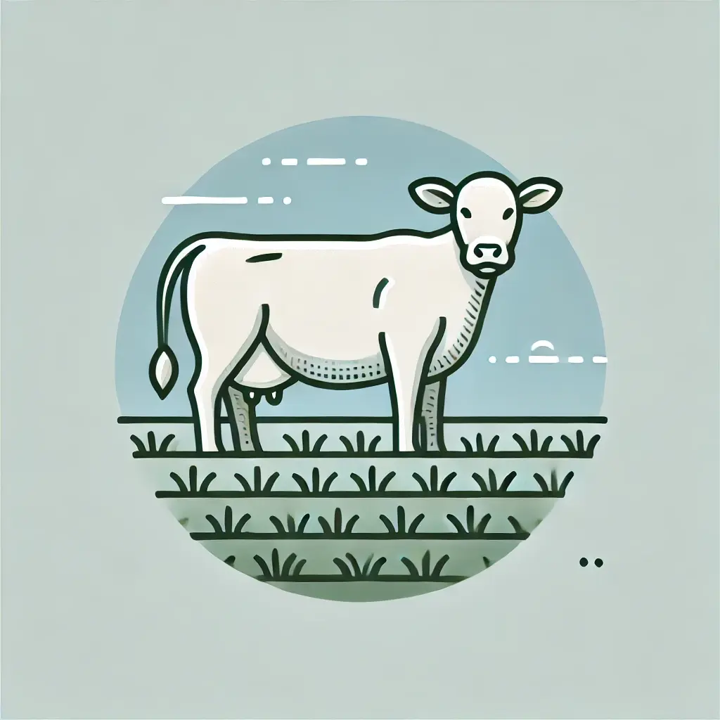 DALL·E 2025-01-24 12.33.57 - A simple, clean illustration of a grass-fed cow standing in a pasture. The cow should be minimalistic yet detailed enough to appear professional for a